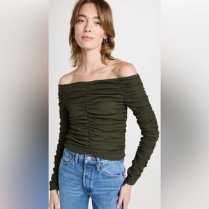Line and Dot ruched olive off the shoulder top. New with tags!